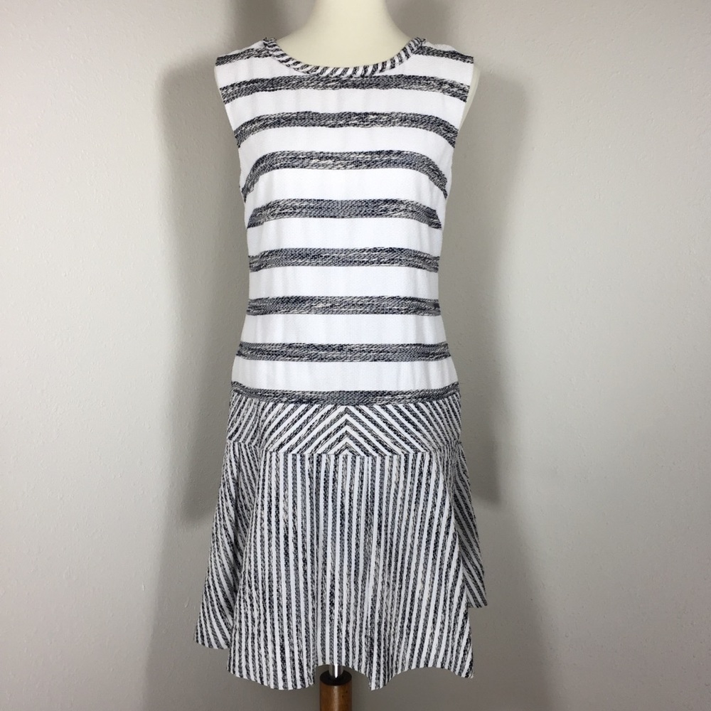 J. Crew White Navy Tweed Striped drop Waist Dress - Picture 1 of 8